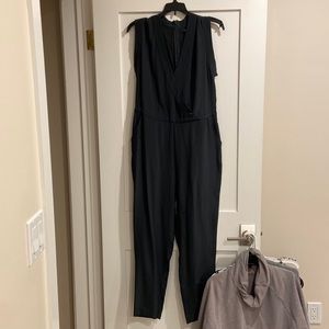 deep green Madewell silk jumpsuit.